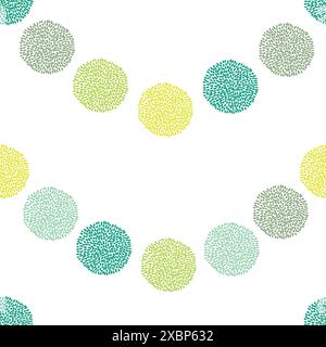 Motif de pompon sans couture de vecteur, couleur verte, jaune sur fond noir. Motif minimaliste, guirlande répétitive. Motif de vacances parfait pour l'emballage cadeau Illustration de Vecteur