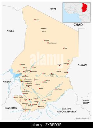 Carte simple de l'état africain du Tchad Banque D'Images