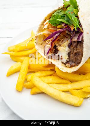 shawarma de plat arabe et frites Banque D'Images