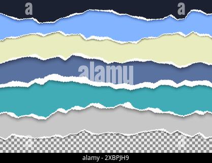Morceaux de papier aux bords déchirés. Un ensemble de notes déchirées ou de morceaux de papier déchirés. Illustration vectorielle. Illustration de Vecteur