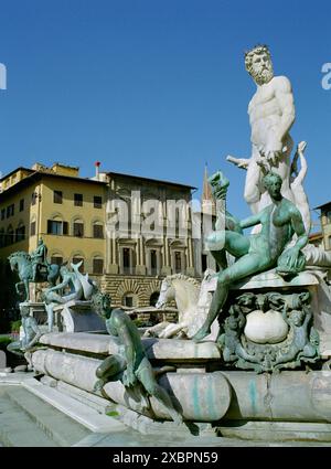 Italie, Toscane, Florence, Piazza della Signoria, la fontaine Neptune, la statue de Biancone par Bartolomeo Ammannati Banque D'Images