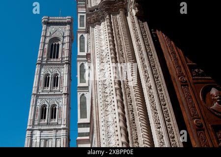 Italie, Truscany, Florence, Cathédrale S M del Fiore et Beffroi Giotto Banque D'Images