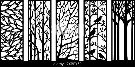 Panneau à feuilles découpé au laser. écrans de séparation de pièce, artisanat de papier, fond de carte. Illustration de Vecteur
