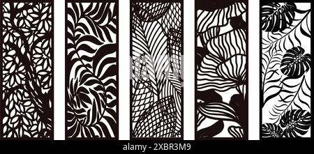 Panneau à feuilles découpé au laser. écrans de séparation de pièce, artisanat de papier, fond de carte. Illustration de Vecteur