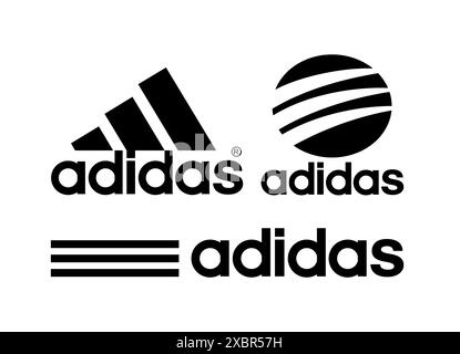 Kiev, Ukraine - 10 juin 2022 : Collection de logos Adidas sur fond blanc, illustration vectorielle. Adidas est une multinationale allemande, ça Illustration de Vecteur