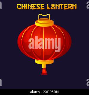 Lanterne chinoise traditionnelle isolée sur fond sombre. Lampe chinoise vectorielle. Décoration orientale de l'illustration de la culture chinoise. Lanterne asiatique Illustration de Vecteur