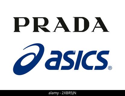 Kiev, Ukraine - 10 juin 2022 : Collection de logos populaires de fabricants de vêtements de sport : Prada et Asics, sur fond blanc, illustration vectorielle Illustration de Vecteur