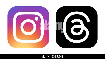 Icônes Instagram et threads Mobile Apps sur fond blanc, illustration vectorielle. Meta lance officiellement des threads qui sont largement considérés comme les plus signifi Illustration de Vecteur