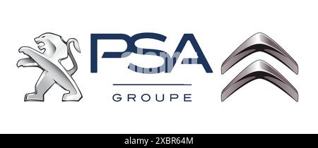 Kiev, Ukraine - 29 septembre 2022 : logos de l'alliance des constructeurs automobiles : Citroën et Peugeot Alliance (PSA), sur fond blanc, illustration vectorielle Illustration de Vecteur