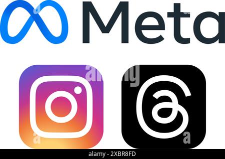 Icônes de services de la famille Meta, où sont Instagram et threads icônes Mobile Apps sur un fond blanc, illustration vectorielle. Meta lance officiellement Thr Illustration de Vecteur