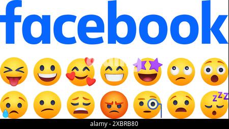 Ensemble de sourires Facebook et réactions empathiques Emoji, concept de réactions sur les médias sociaux, illustration vectorielle, fond transparent Illustration de Vecteur