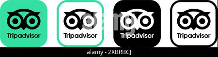 Ensemble d'icônes de l'application TripAdvisor, isolé sur un fond blanc, illustration vectorielle. TripAdvisor est une société qui exploite des agences de voyages en ligne, compar Illustration de Vecteur