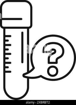 Icône de dessin au trait d'un tube à essai avec un point d'interrogation à l'intérieur d'une bulle, représentant l'incertitude dans les tests médicaux et le diagnostic Illustration de Vecteur