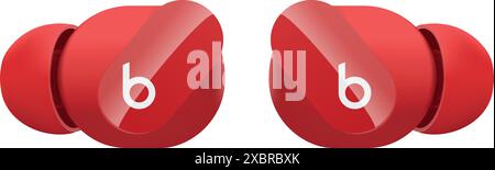 Apple Beats Studio Buds de couleur rouge, isolé sur un fond transparent, illustration vectorielle. Les écouteurs Beats Studio sont des écouteurs antibruit sans fil Illustration de Vecteur