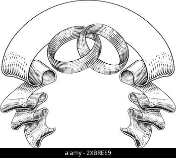 Anneaux de mariage bandes et conception de rouleau de bannière Illustration de Vecteur