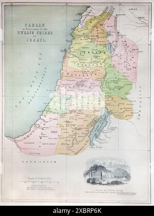 Carte de la possession des douze tribus d'Israël de l'Antiquité 19ème siècle la Bible pratique et dévotionnelle de la famille avec les commentaires de Henr Banque D'Images