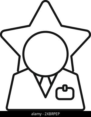 Homme d'affaires portant costume debout sous grande étoile représentant le succès, la réalisation et l'atteinte des objectifs Illustration de Vecteur