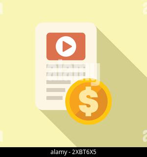 La monétisation vidéo en ligne est représentée par un lecteur vidéo et une pièce d'un dollar, symbolisant le potentiel de gain Illustration de Vecteur