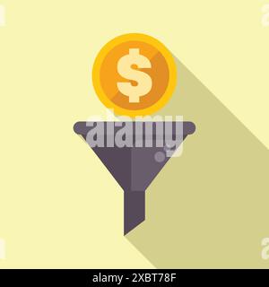 Pièce de dollar tombant dans un entonnoir, illustrant le concept d'entonnoir de vente et de génération de leads Illustration de Vecteur