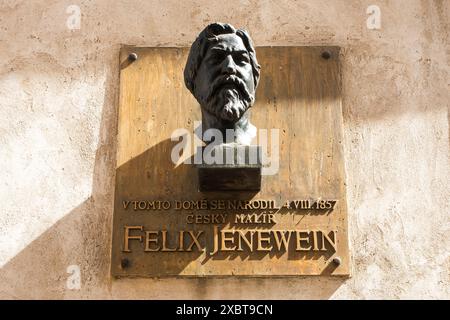 La plaque commémorative, buste de Felix Jenewein à Kutna Hora, région de Bohême centrale, République tchèque, 13 avril 2024. (CTK photo/Libor Sojka) Banque D'Images