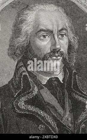 Adam Philippe de Custine (1740-1793) Général français. Le Tribunal révolutionnaire l'a condamné à la guillotine, après l'avoir reconnu coupable de complot avec les ennemis de la République. Portrait. Gravure. "Histoire de la Révolution française". Volume I, 1876. Banque D'Images