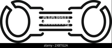 Dessin au trait de menottes métalliques de police reliées à une barre illustrant le concept d'arrestation Illustration de Vecteur