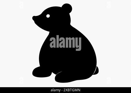 Silhouette noire d'ours jouet dans le profil isolé sur un fond blanc. Mignon bébé ours en peluche. Concept de jouets pour enfants, enfance, amusement, jeu, temps de jeu, mi Illustration de Vecteur