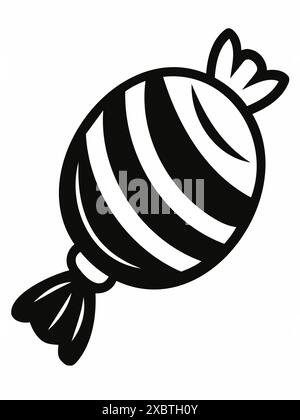 Silhouette noire de bonbons. Isolé sur fond blanc. Conception simple d'un bonbon enveloppé. Concept de bonbons, minimalisme, icône de traitement. Impression, conception e Illustration de Vecteur