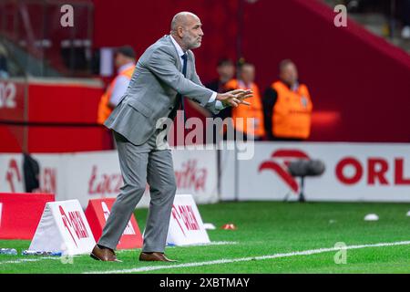 Michal Probierz entraîneur-chef de la Pologne vu en action lors du match amical avant l'UEFA EURO 2024 entre la Pologne et la Turquie au PGE Narodowy Stad Banque D'Images