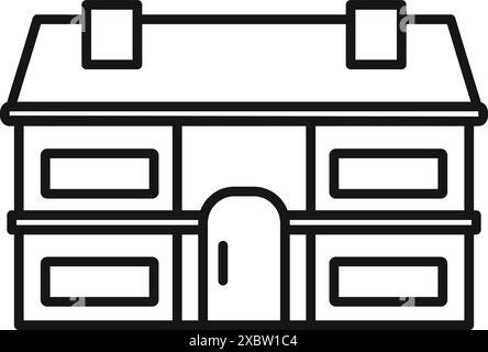 Façade de bâtiment de deux étages avec de grandes fenêtres et portes, représentant l'architecture moderne et la vie urbaine Illustration de Vecteur