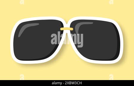 Lunettes de soleil sur fond jaune. Un autocollant avec des lunettes noires. Style hippie rétro. Illustration de Vecteur