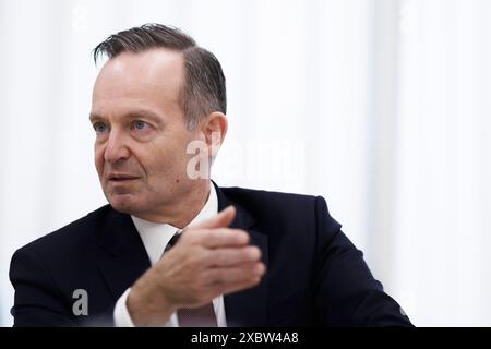 Berlin, Allemagne. 13 juin 2024. Entretien avec le ministre des Transports Volker Wissing (FDP) dans la salle de presse de la DPA. Crédit : Carsten Koall/dpa/Alamy Live News Banque D'Images