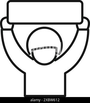 Dessin au trait d'un manifestant portant un masque de protection et tenant une bannière vierge Illustration de Vecteur