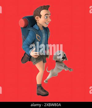 Routard de dessin animé amusant 3D avec un chien Banque D'Images
