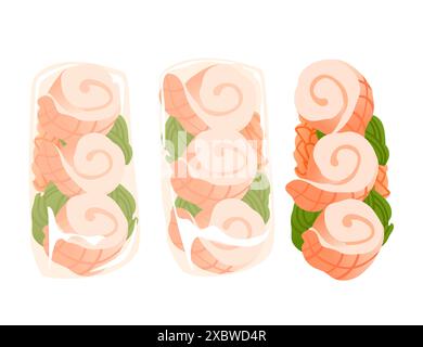 Rouleaux de printemps transparents avec illustration vectorielle de fruits de mer isolé sur fond blanc Illustration de Vecteur