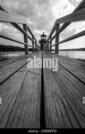 Phare noir et blanc dans le Maine Banque D'Images