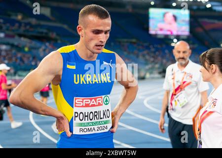 Rome, Italie. 09 juin 2024. ROME, ITALIE - 9 JUIN : Oleksandr Pohorilko, de l'Ukraine, après avoir disputé le 400m hommes lors de la troisième journée des Championnats d'Europe d'athlétisme - Rome 2024 au Stadio Olimpico le 9 juin 2024 à Rome, Italie. (Photo de Joris Verwijst/Agence BSR) crédit : Agence BSR/Alamy Live News Banque D'Images