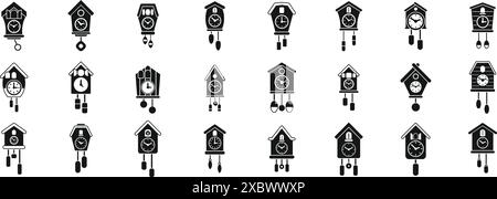 Icônes Cucoo Clock Set. Collection d'horloges coucou montrant différents modèles et styles Illustration de Vecteur