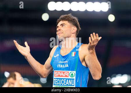 Rome, Italie. 09 juin 2024. ROME, ITALIE - 9 JUIN : Catalin Tecuceanu, Italien, réagit après avoir participé au 800m hommes lors de la troisième journée des Championnats d'Europe d'athlétisme - Rome 2024 au Stadio Olimpico le 9 juin 2024 à Rome, Italie. (Photo de Joris Verwijst/Agence BSR) crédit : Agence BSR/Alamy Live News Banque D'Images
