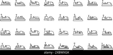 icônes d'attraction voitures tamponneuses définies. Ensemble de voitures pare-chocs montrant des voitures électriques entrant en collision les unes avec les autres dans le parc d'attractions Illustration de Vecteur