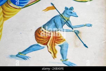 Viersen, Allemagne - 9 mai. 2024 : souris sur le bas de la peinture de Genesha comme symbole hindou pour le véhicule des seigneurs Banque D'Images