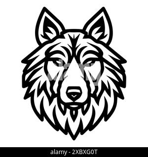 Logo Wolf Tribal Ornament ou icône de ligne moderne. Dessin au trait vectoriel et conception d'icône avec contour audacieux. Noir et blanc le symbole minimaliste Pixel Perfect est Illustration de Vecteur