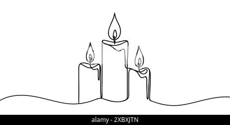 Dessin au trait continu d'une bougie. Icône de bougie d'une ligne sur fond blanc. Illustration vectorielle. Illustration de Vecteur