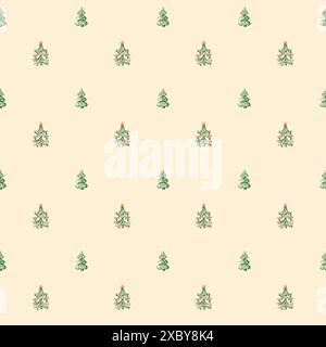 Modèle sans couture avec arbres de Noël aquarelle Banque D'Images