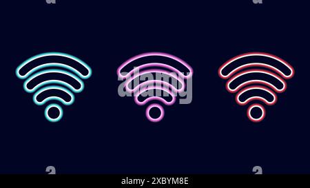 Symboles WiFi effet néon fond sombre. Icône de signal Wi Fi Waves. Connexion Internet technologie moderne. Rose bleu et rouge. Conception de bannière de panneau d'affichage de page Web. Illustration vectorielle. Illustration de Vecteur