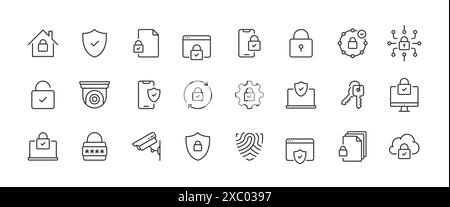 Jeu d'icônes de ligne vectorielle de sécurité Illustration de Vecteur