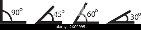 Différentes icônes d'angle sont définies. Collection abstraite de degré mathématique des angles géométriques, simple ligne noire divers signes pour l'apprentissage des mathématiques, de la géométrie et Illustration de Vecteur