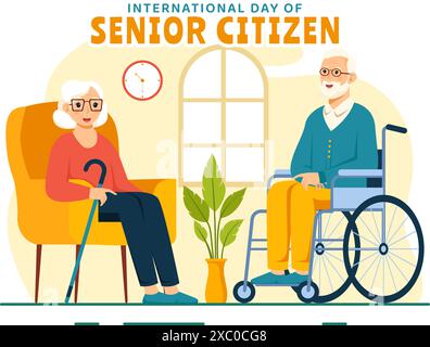 Illustration vectorielle de la Journée mondiale des seniors le 21 août pour respecter et honorer les contributions des personnes âgées, sur fond plat Illustration de Vecteur