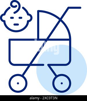Poussette pour bébé. Promenades en plein air. Icône de contour pixel Perfect, modifiable Illustration de Vecteur
