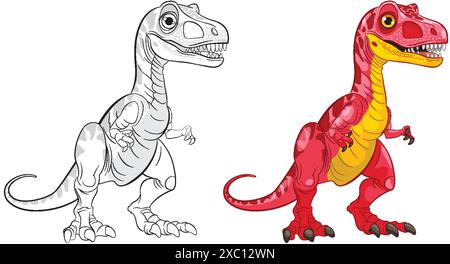 Art vectoriel d'un dinosaure en couleur et contour Illustration de Vecteur
